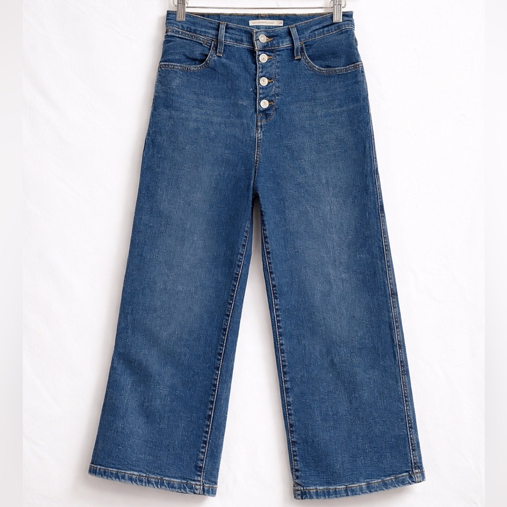 Levi’s Mile High Cropped Wide Leg Jeans Womens 28 High Rise Button Fly 90s Mom